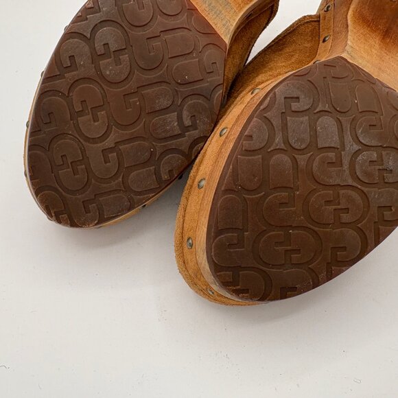 UGG Women's Abbie Mule Wood Heel Clog Shearling Sherpa Shoe Brown Suede Size 7 - Picture 11 of 12